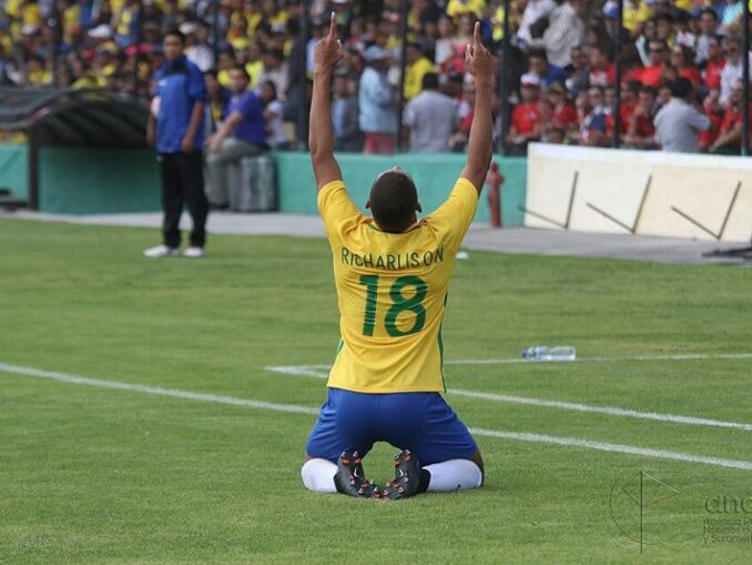 richarlison celebrates brazil goal